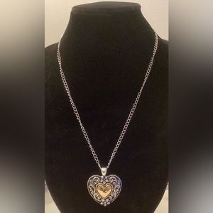 Heart Shaped Womens Jewelry 2 inch Pendant on Silver Tone Chain Goldtone Black